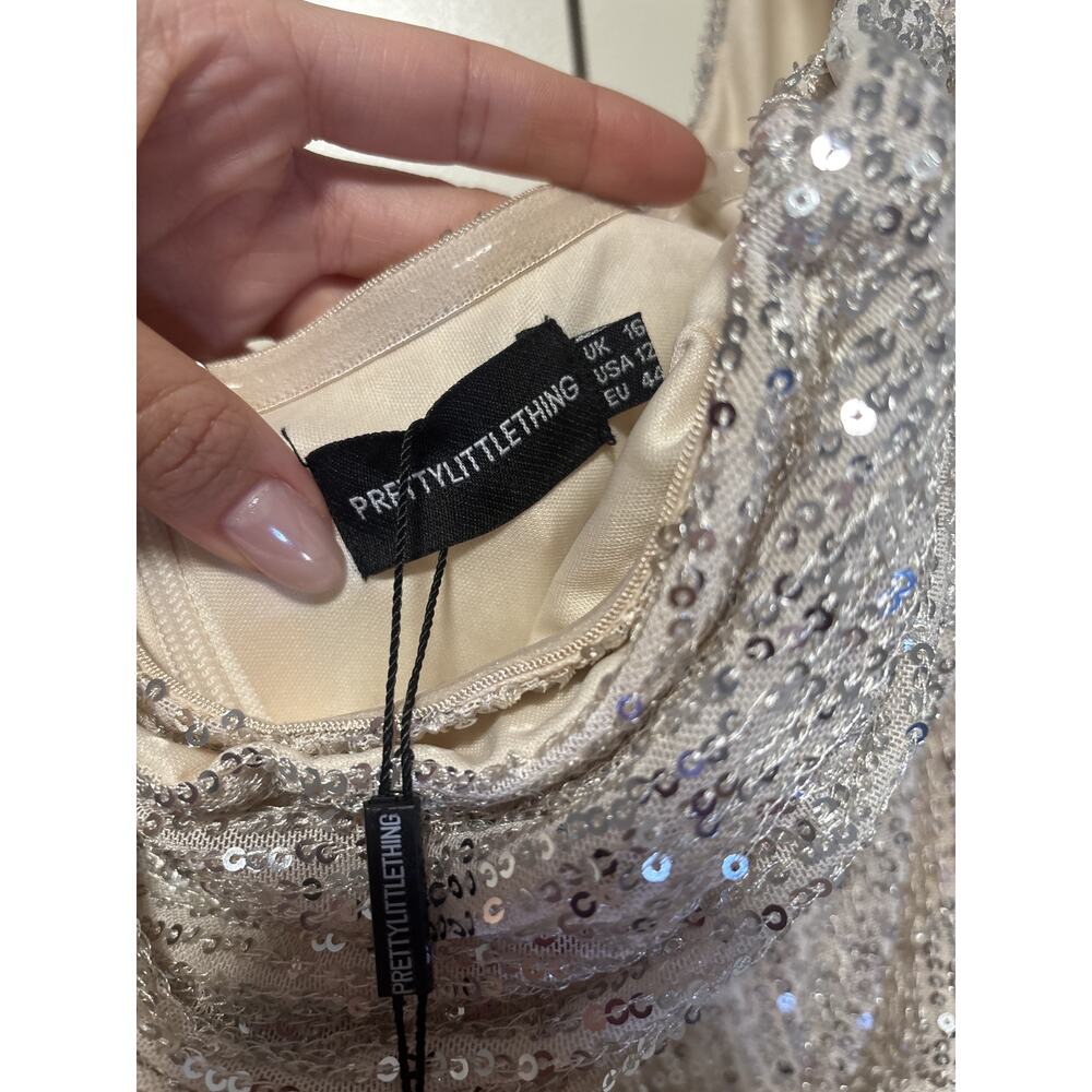 PrettyLittleThing Sequin Bardot Dress Size 12 - Picture 8 of 10